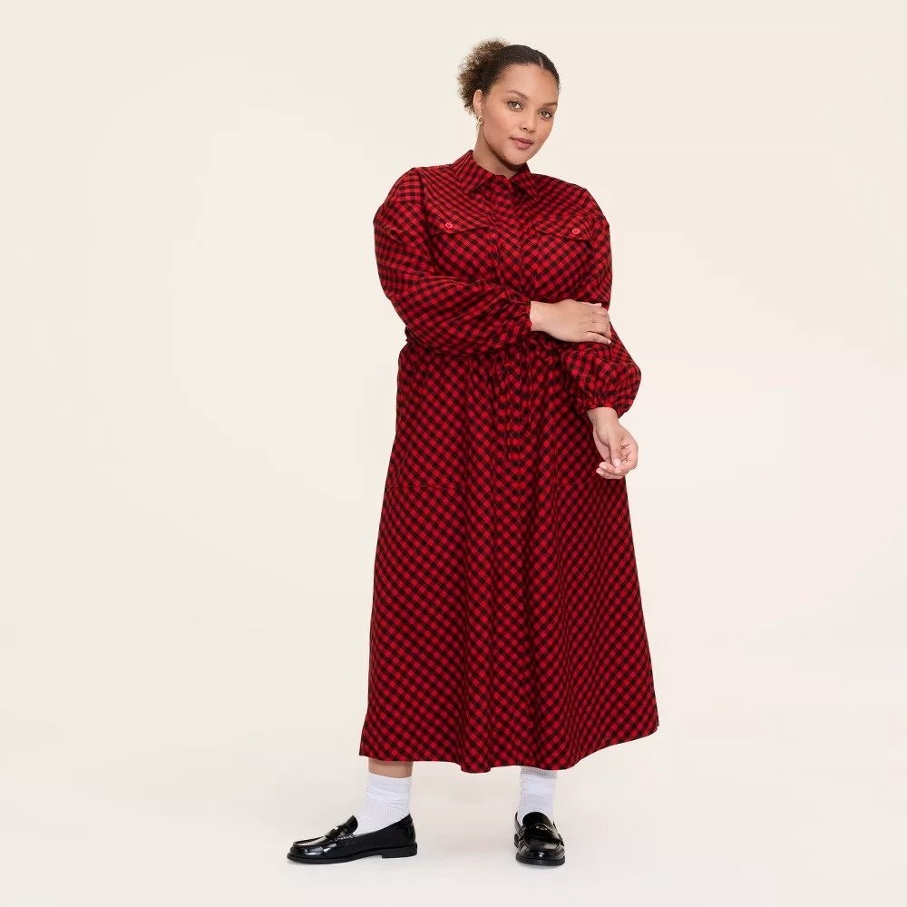 Woolrich x Target L Large Buffalo Check Long Sleeve Utility Midi Shirt Dress NWT - Picture 13 of 13